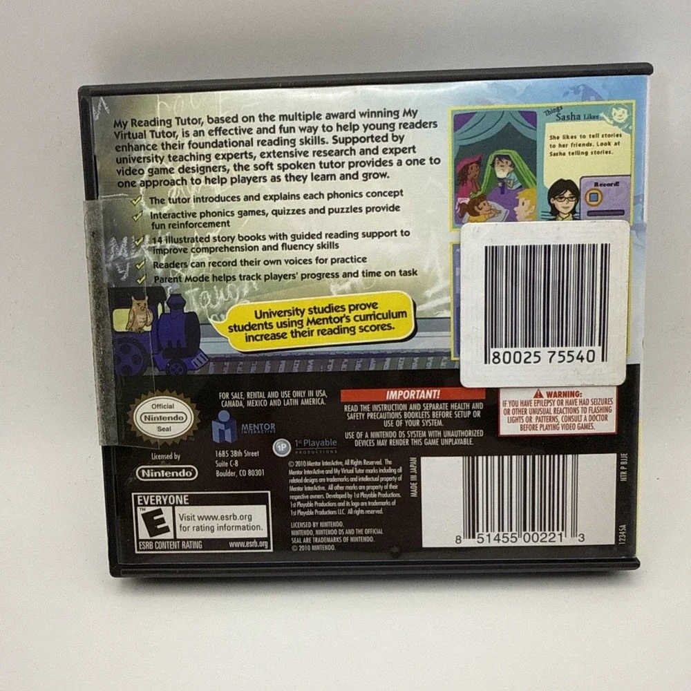 My Reading Tutor (Nintendo DS, 2010) Complete With Manuel